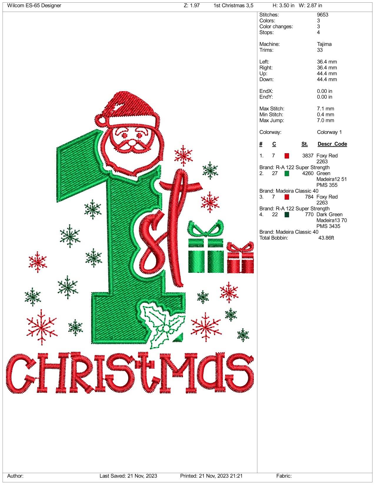 1st Christmas Embroidery Design