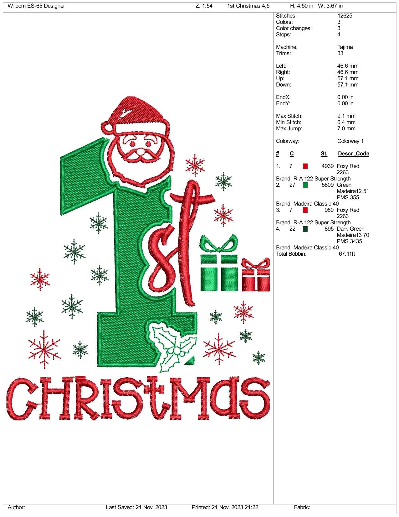 1st Christmas Embroidery Design