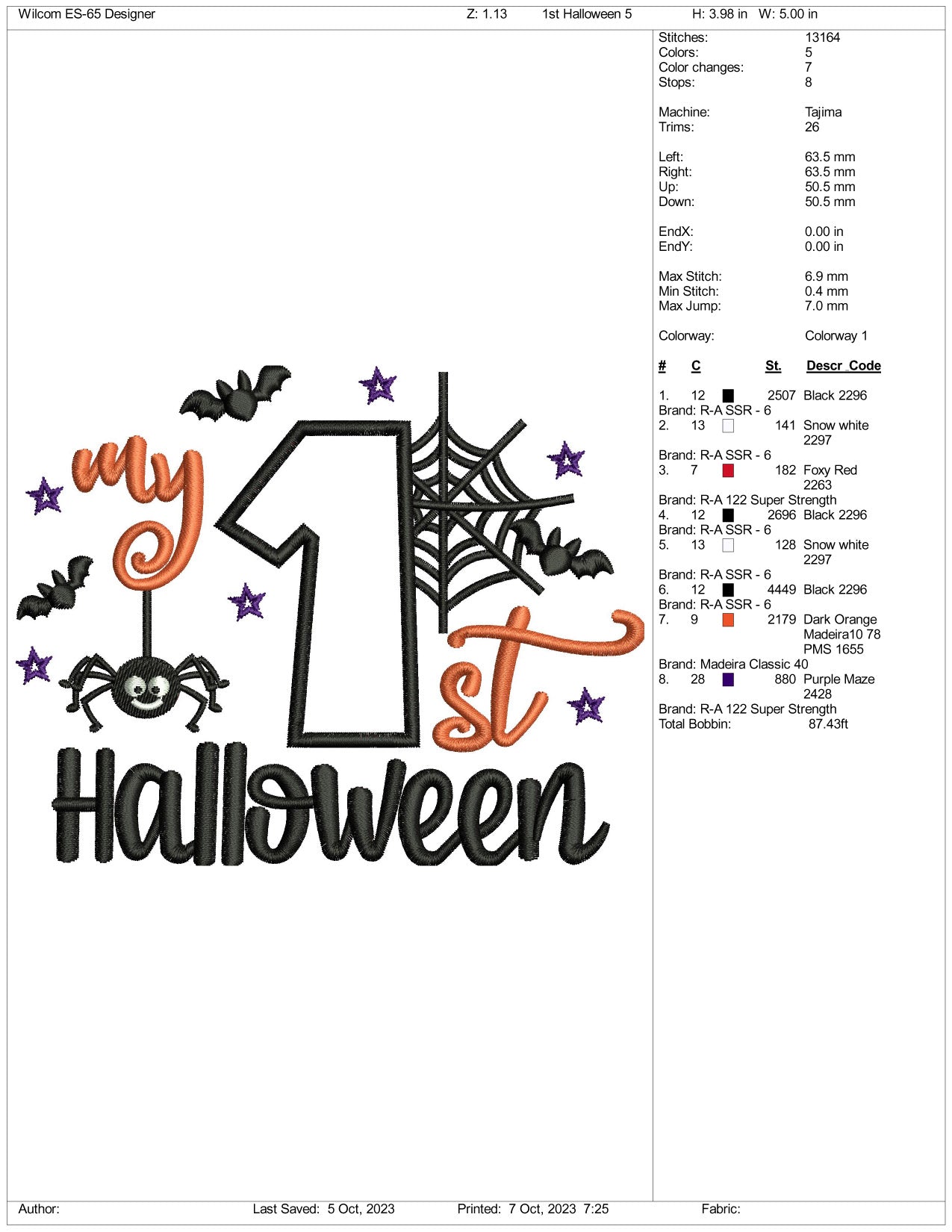 My 1st Halloweeen Embroidery Design Files - 3 Size's
