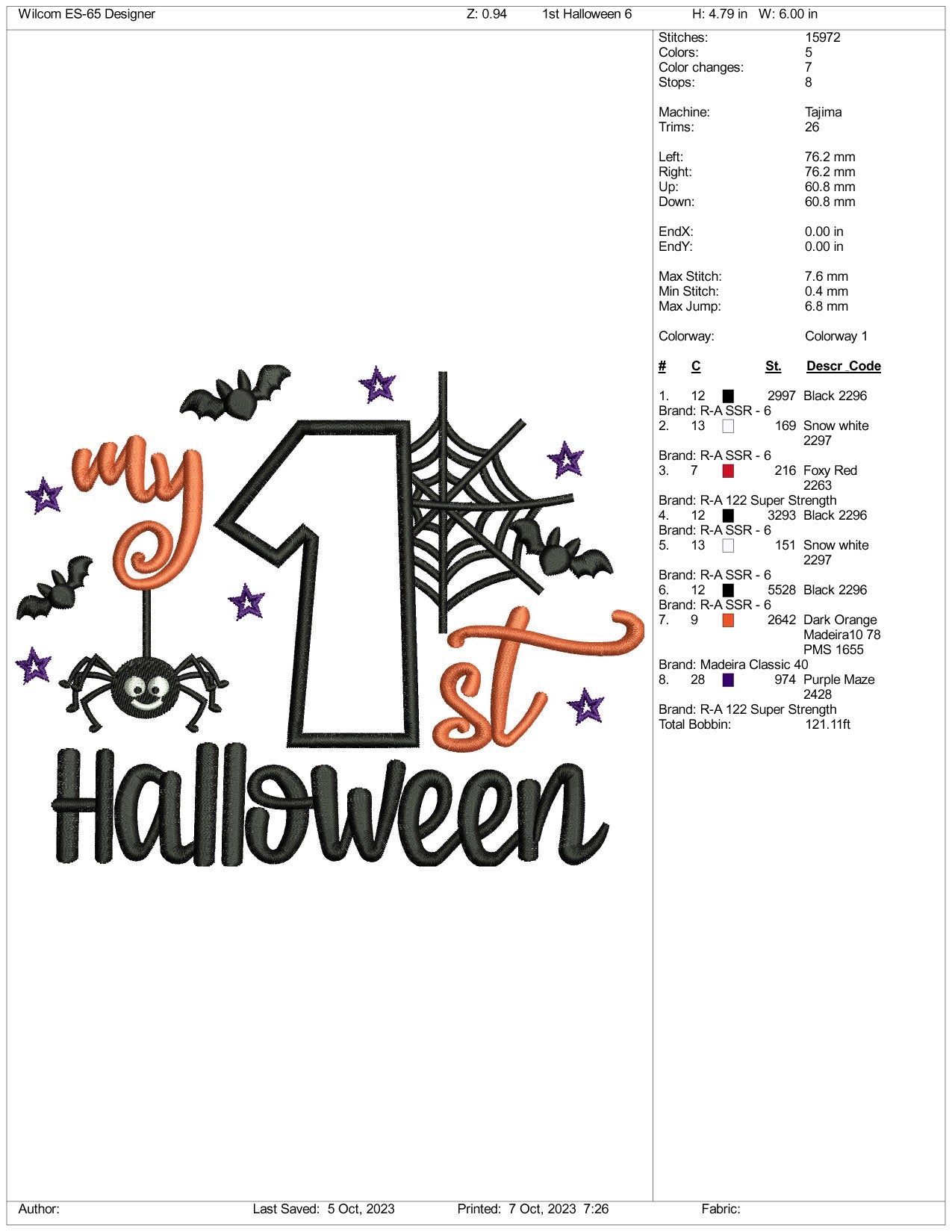 My 1st Halloweeen Embroidery Design Files - 3 Size's