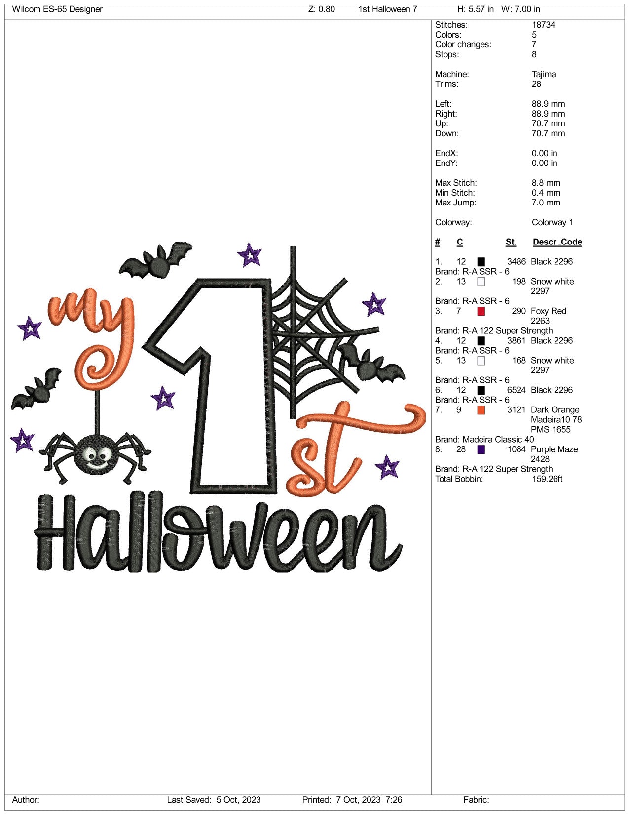 My 1st Halloweeen Embroidery Design Files - 3 Size's