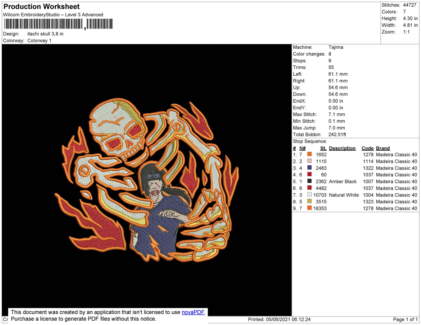 Itachi Susanoo Skull Embroidery Design Files - 4 Size's