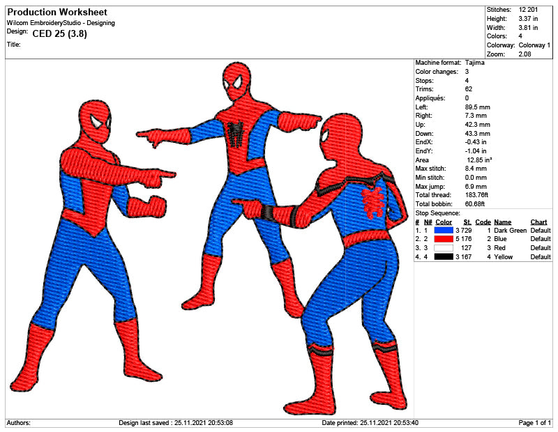 Three Spidermans Embroidery Design Files - 6 Sizes