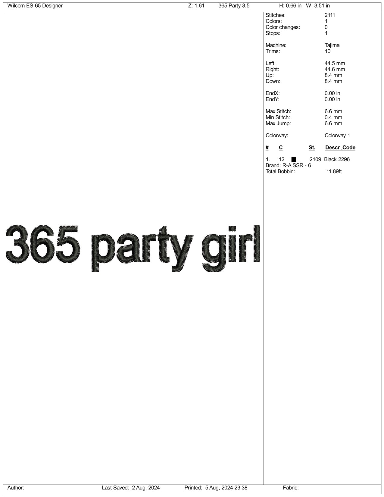 365 Party Girl Embroidery Files - 3 Size's