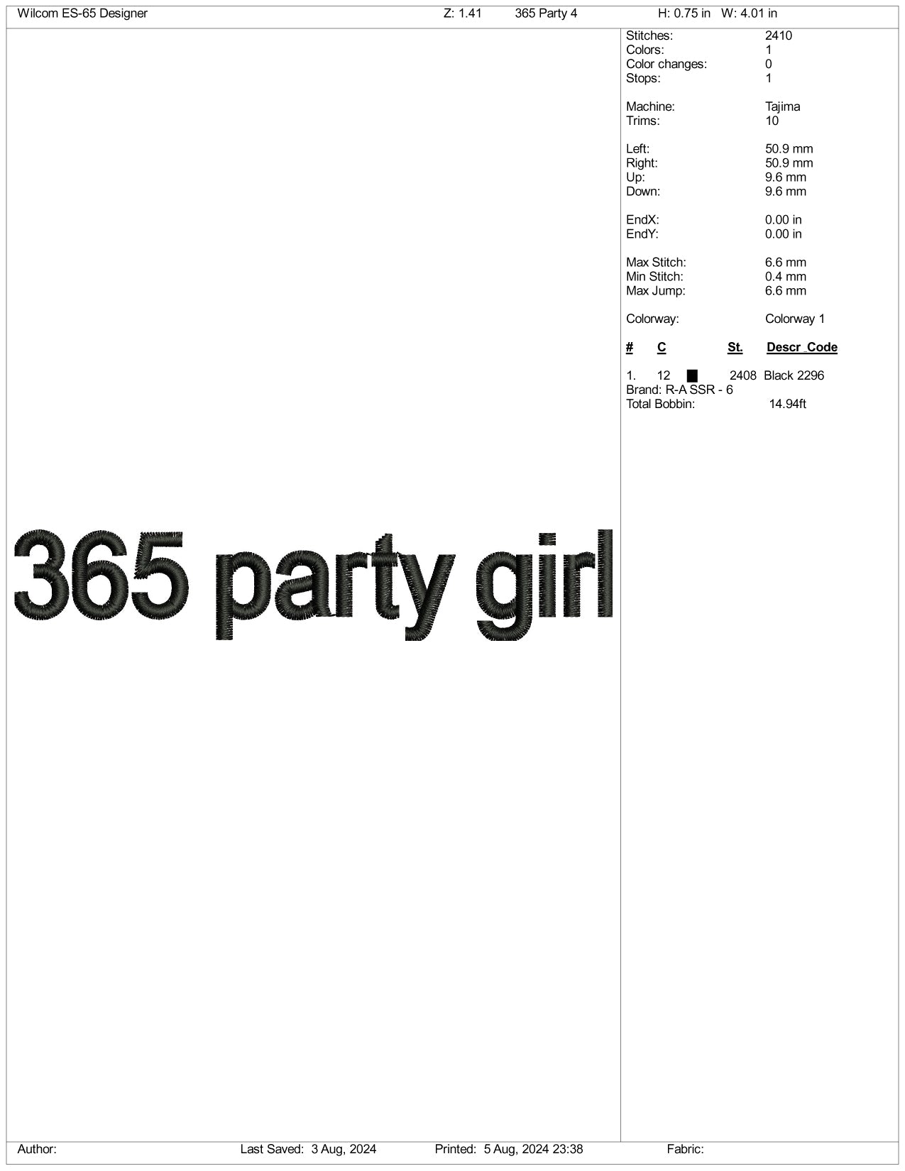 365 Party Girl Embroidery Files - 3 Size's