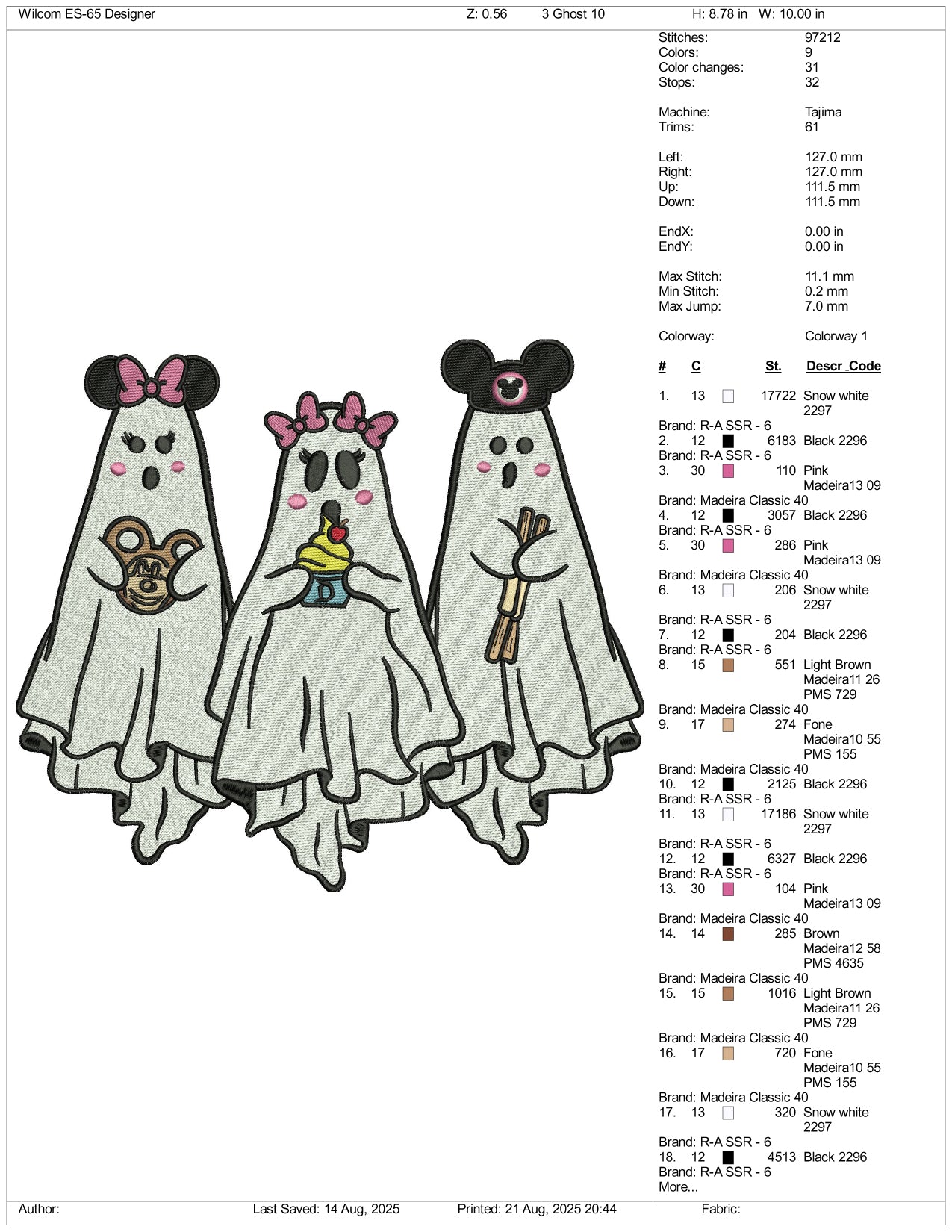 Mickey Family Ghost Embroidery Design Files - 3 Size's