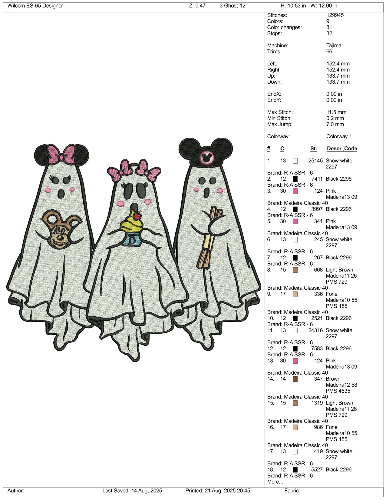 Mickey Family Ghost Embroidery Design Files - 3 Size's