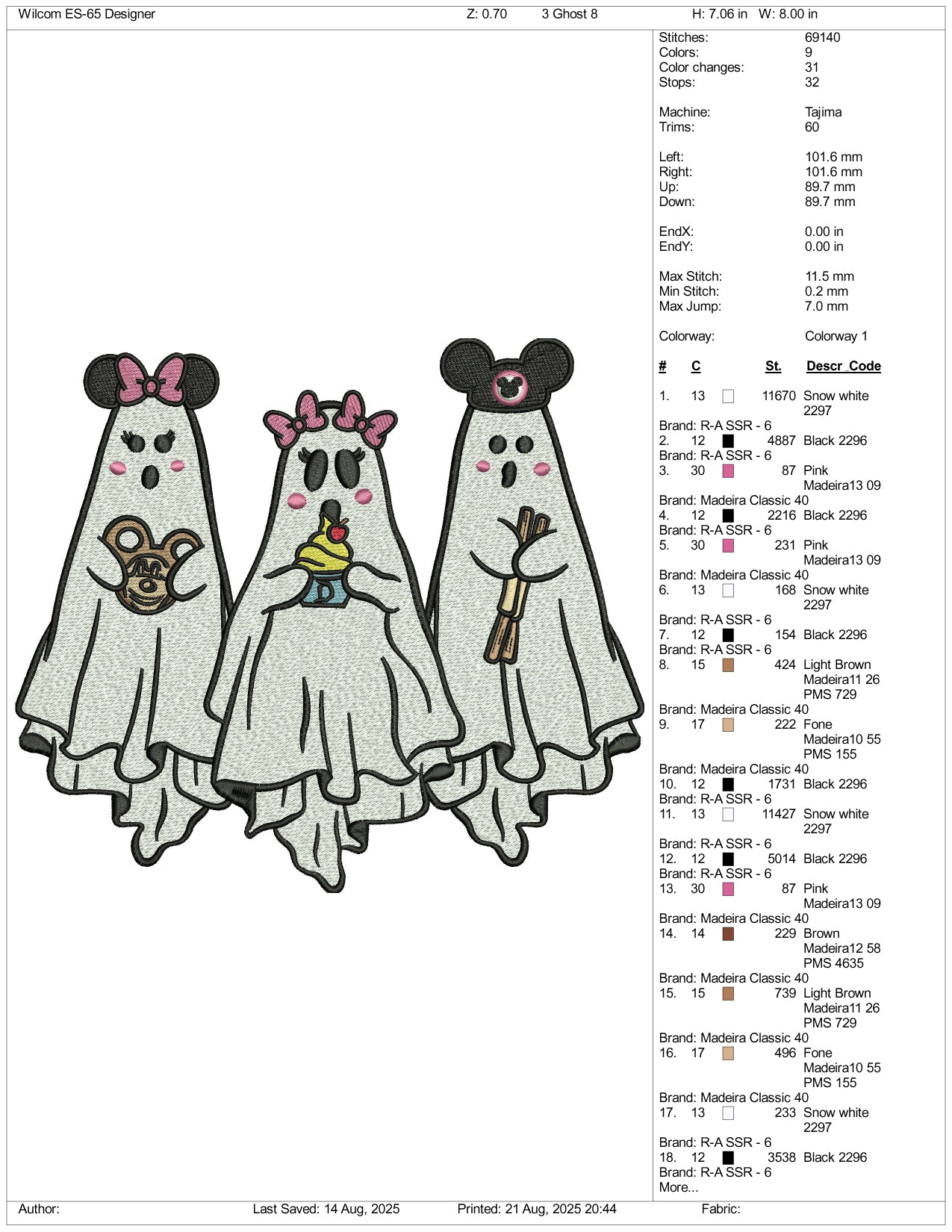 Mickey Family Ghost Embroidery Design Files - 3 Size's