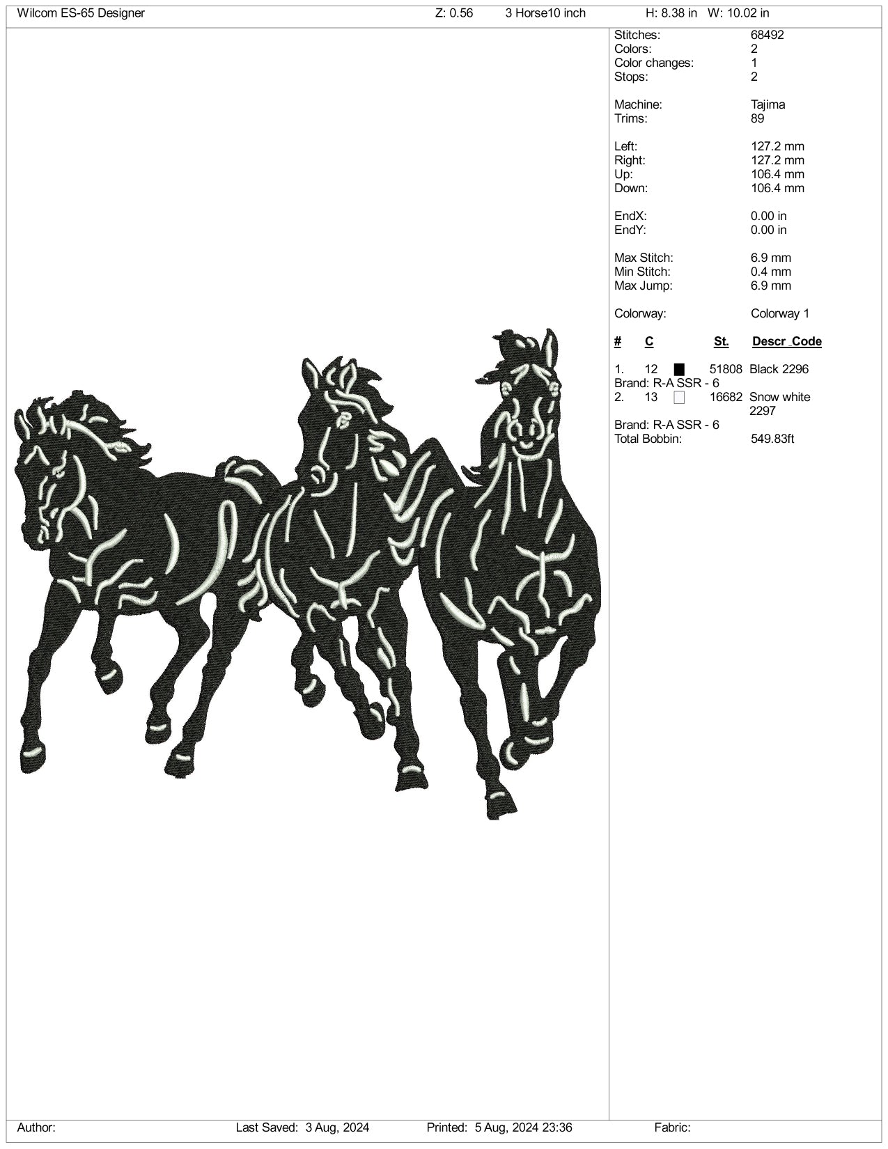 3 Horses Embroidery Files - 3 Size's