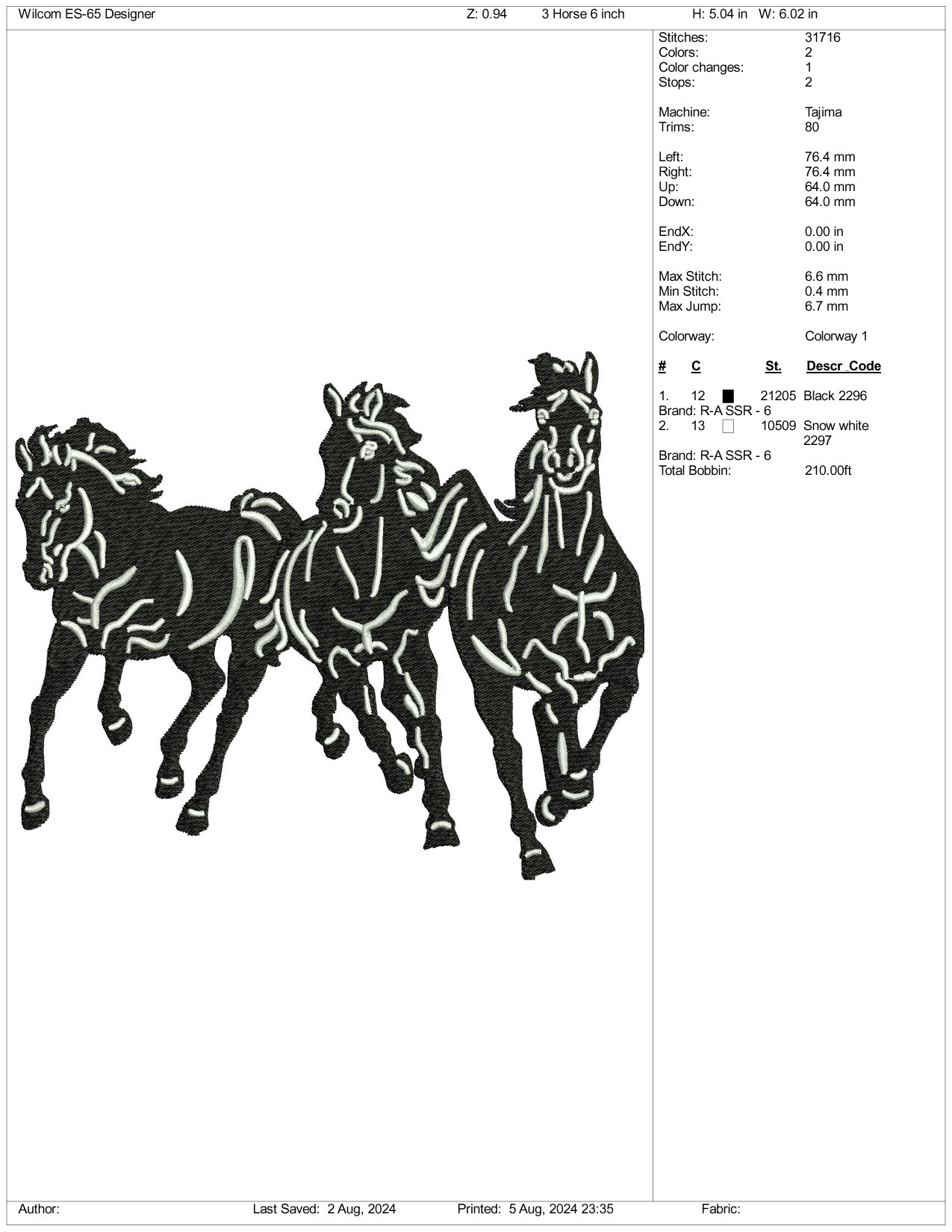 3 Horses Embroidery Files - 3 Size's