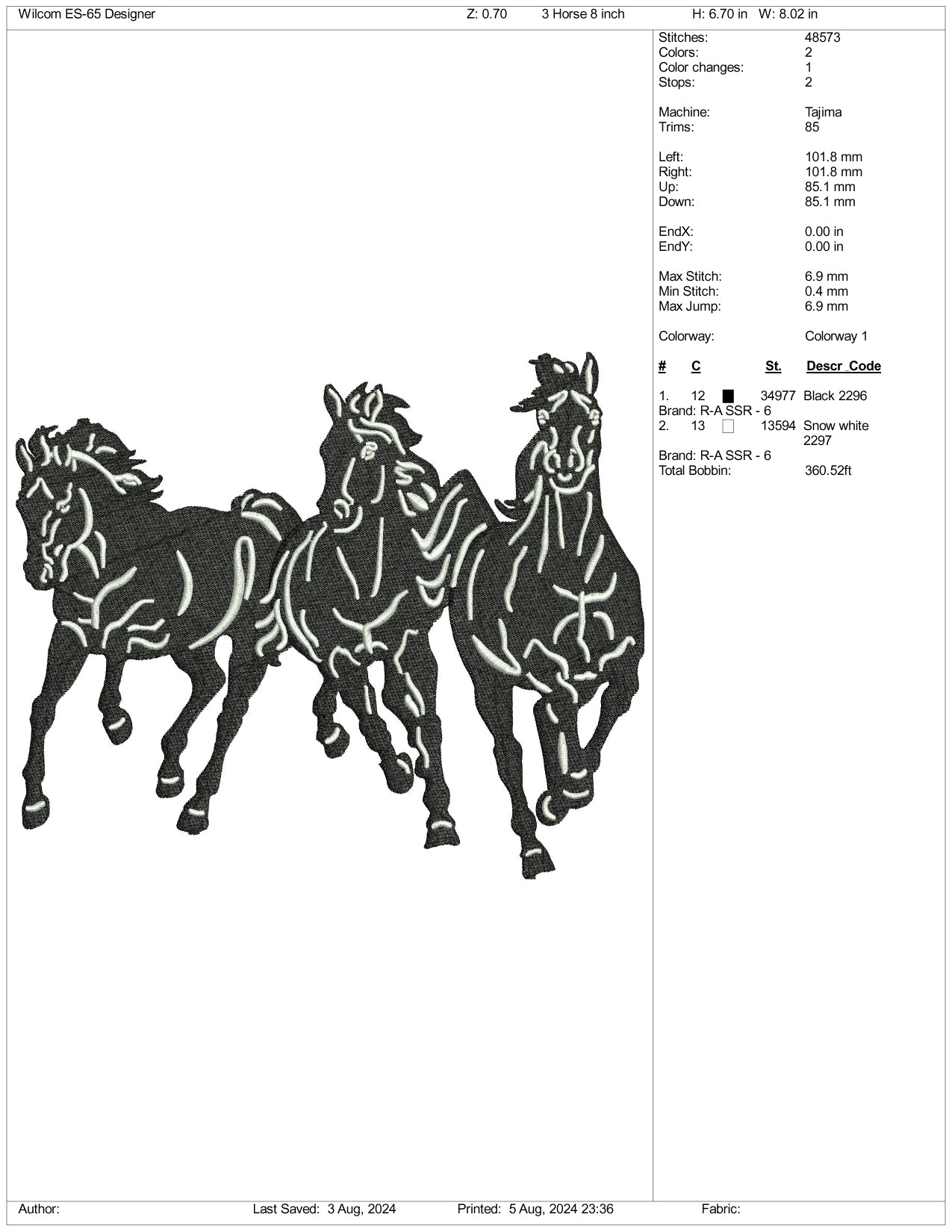 3 Horses Embroidery Files - 3 Size's