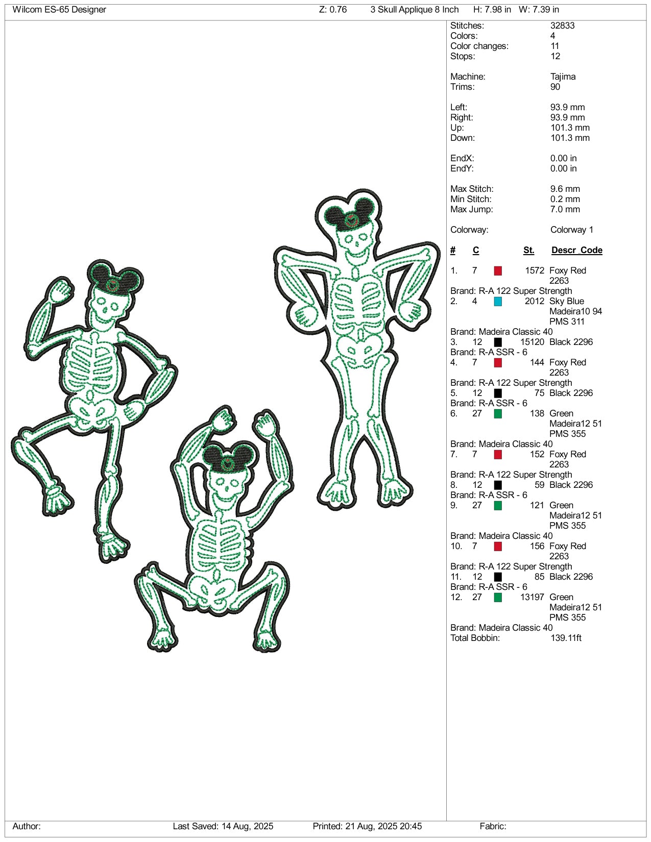 Electric Shocked Mickey Family Dancing Applique Embroidery Design Files - 3 Size's