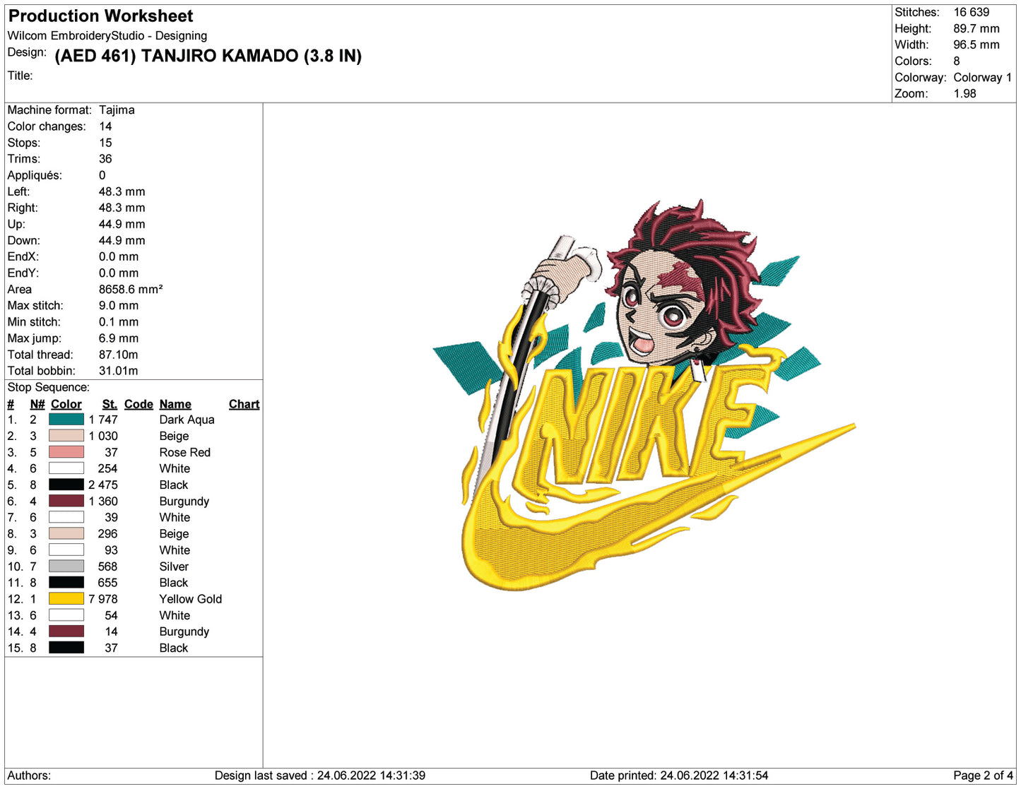 Tanjiro Kamado Swoosh v3 Embroidery Design Files - 4 Size's