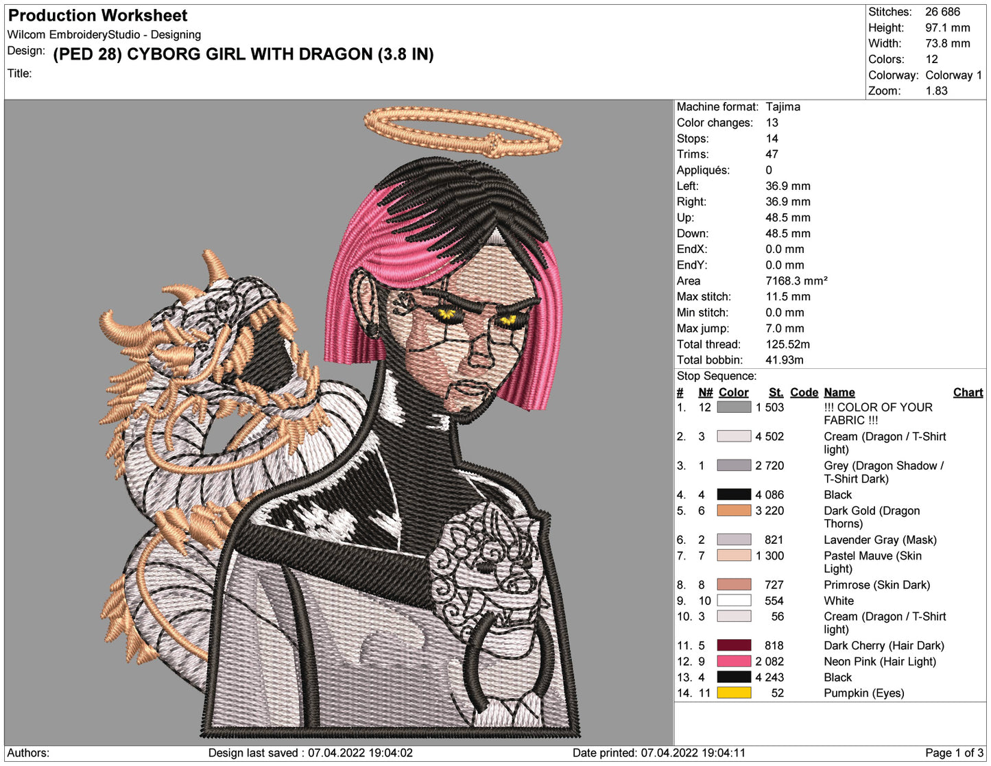 Cyborg Girl Embroidery Design Files - 4 Size's