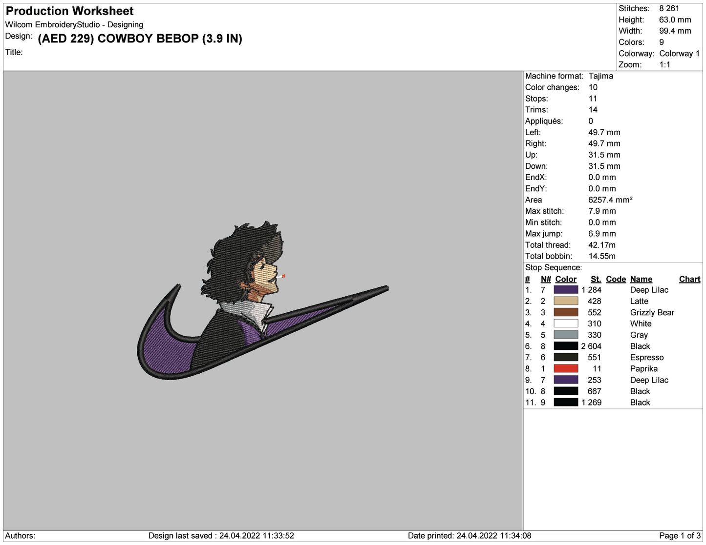 Cowboy Bebop Swoosh v2 Embroidery Design Files - 5 Size's