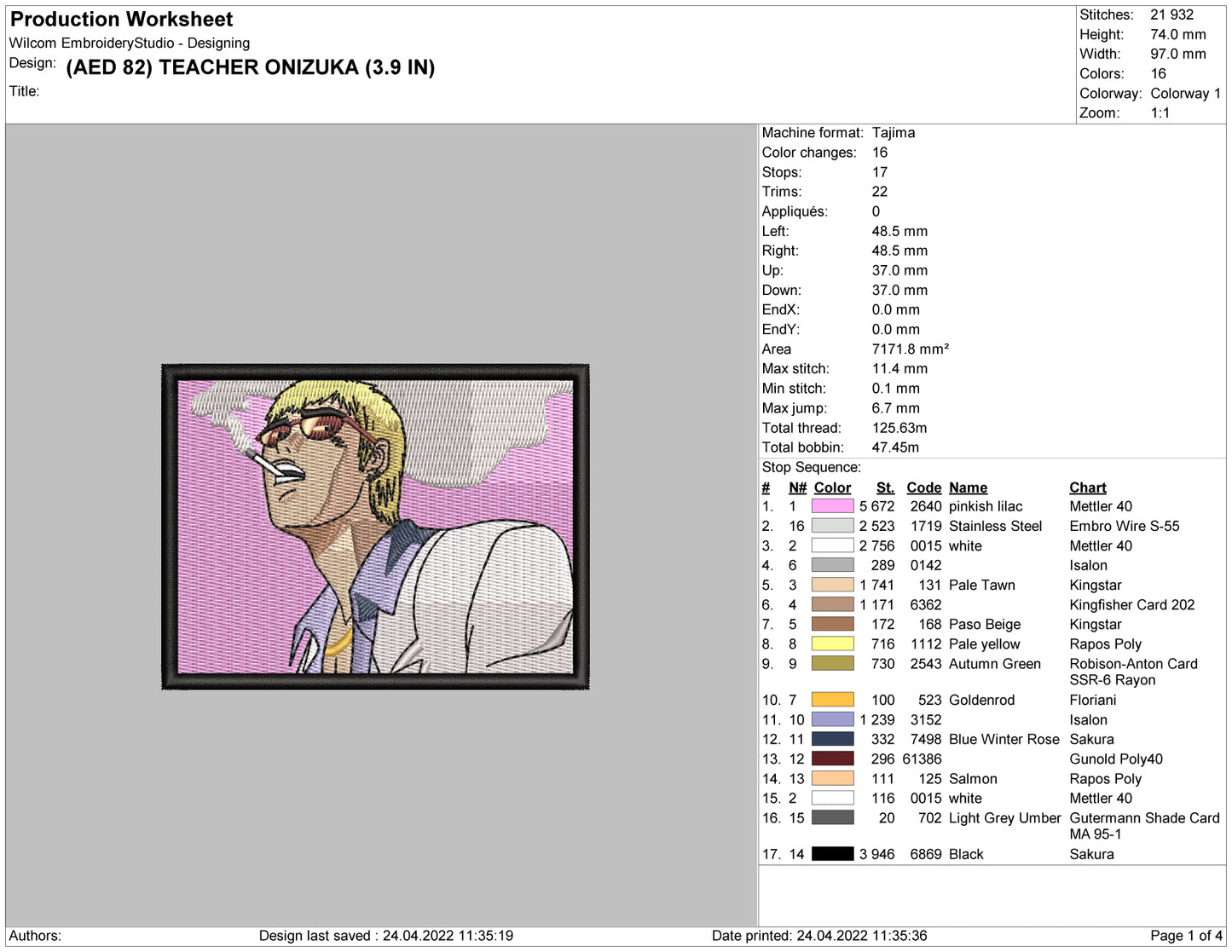 Great Teacher Onizuka Embroidery Design Files - 5 Size's