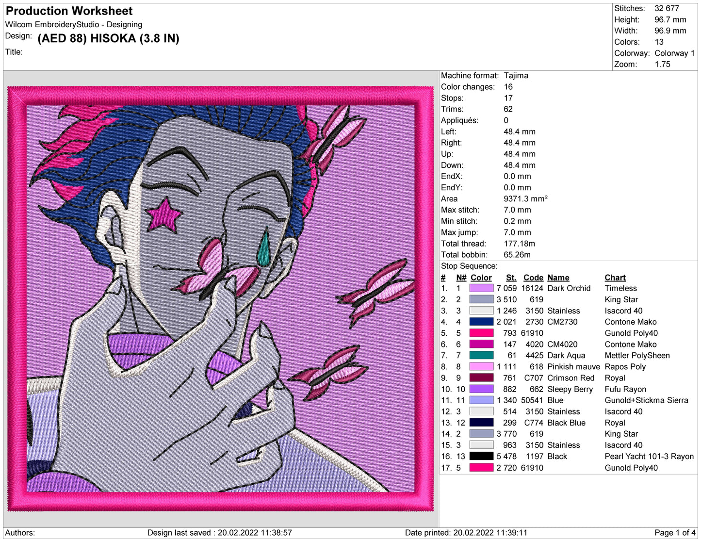Hisoka Embroidery Design Files - 4 Size's