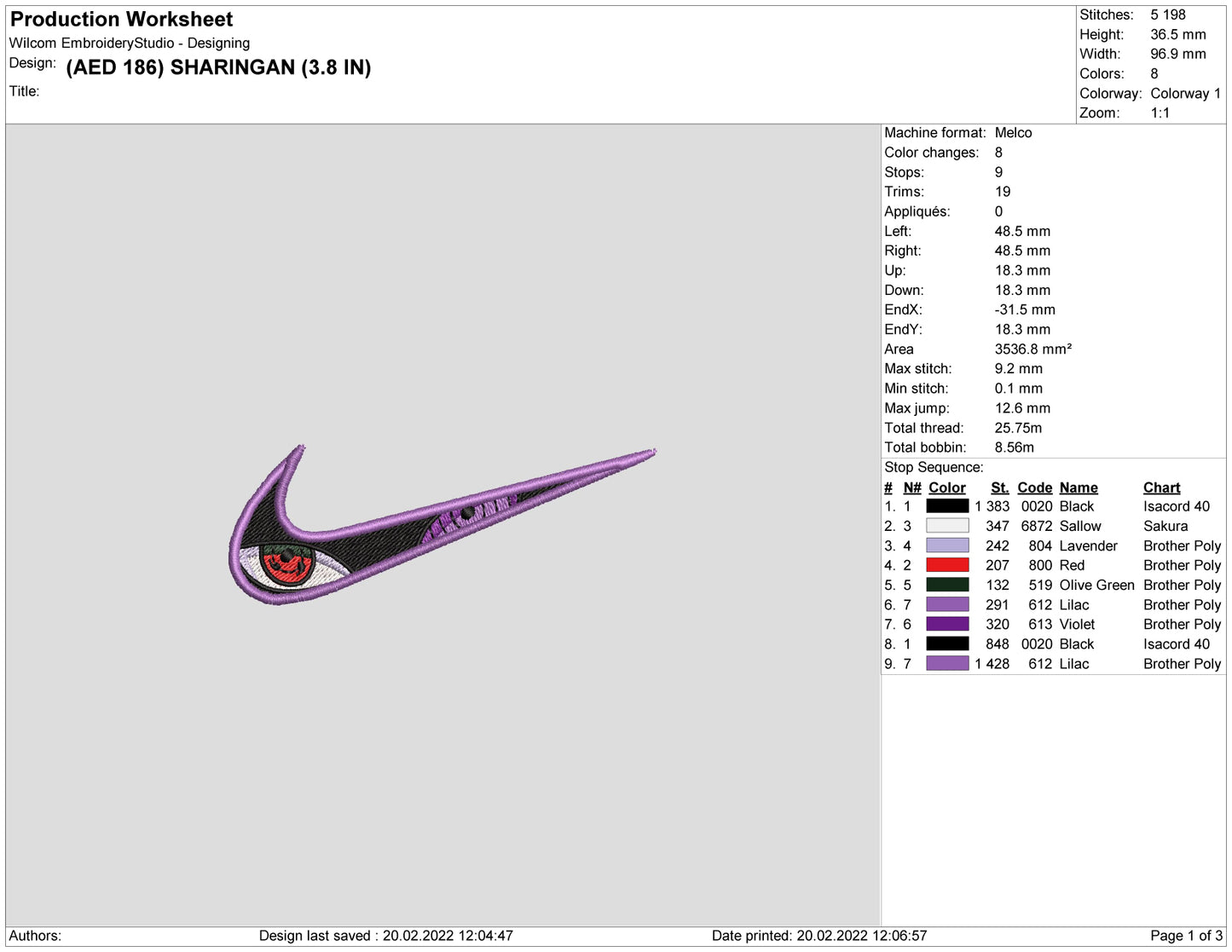 Sharingan Swoosh Embroidery Design Files - 4 Size's