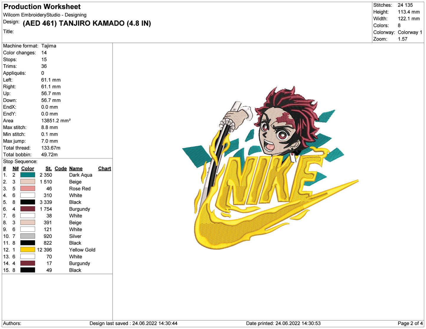 Tanjiro Kamado Swoosh v3 Embroidery Design Files - 4 Size's