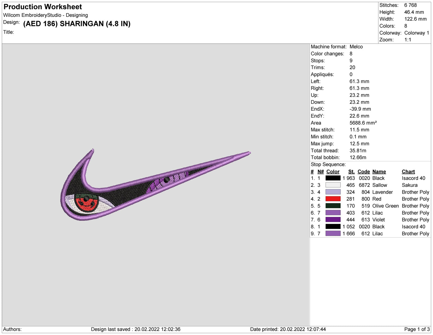 Sharingan Swoosh Embroidery Design Files - 4 Size's