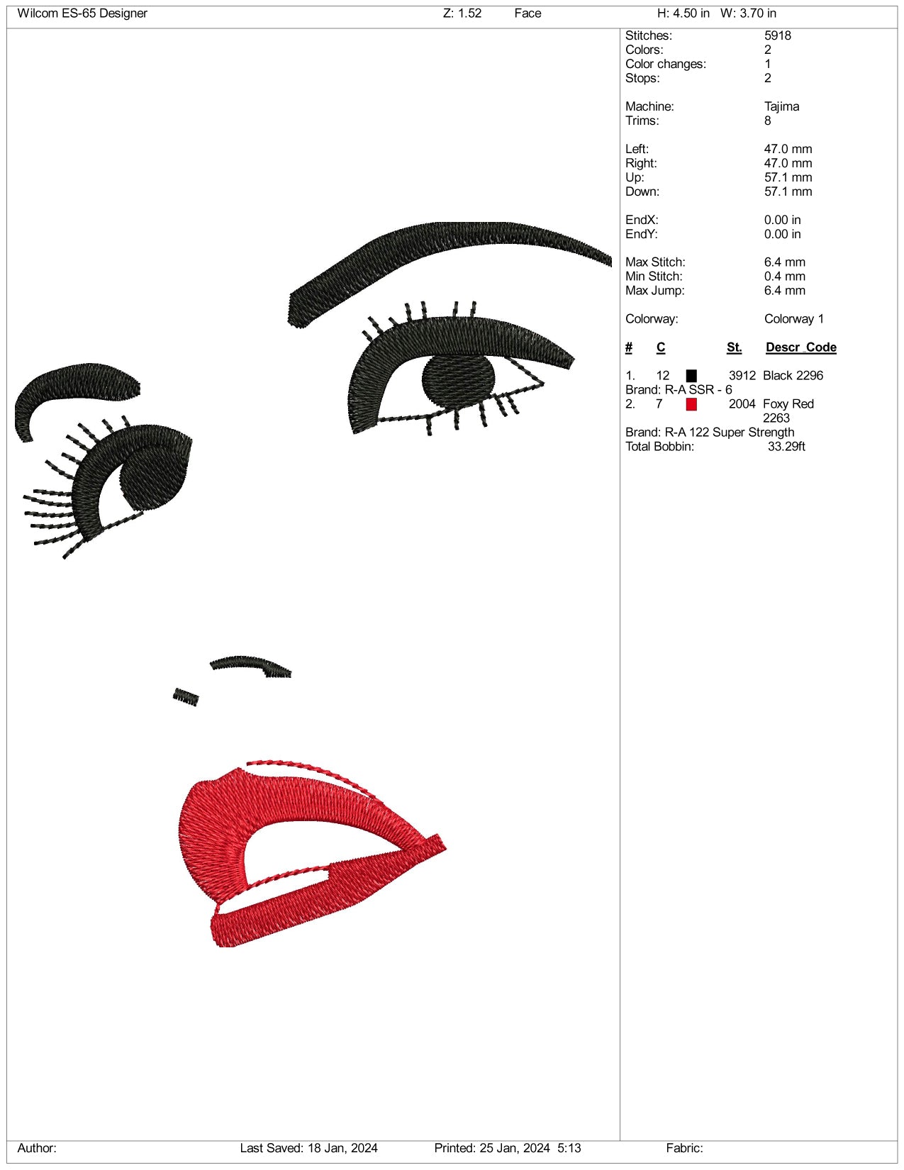 Hermosos archivos de diseño de bordado de rostros - 3 tamaños