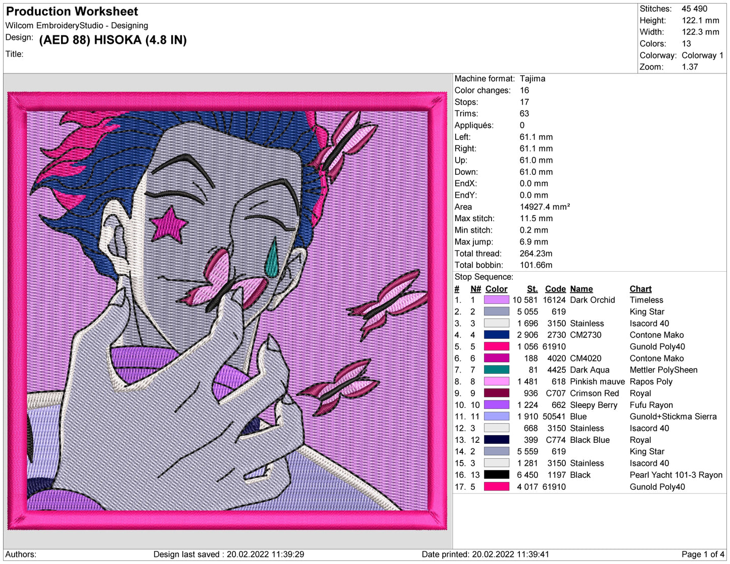 Hisoka Embroidery Design Files - 4 Size's