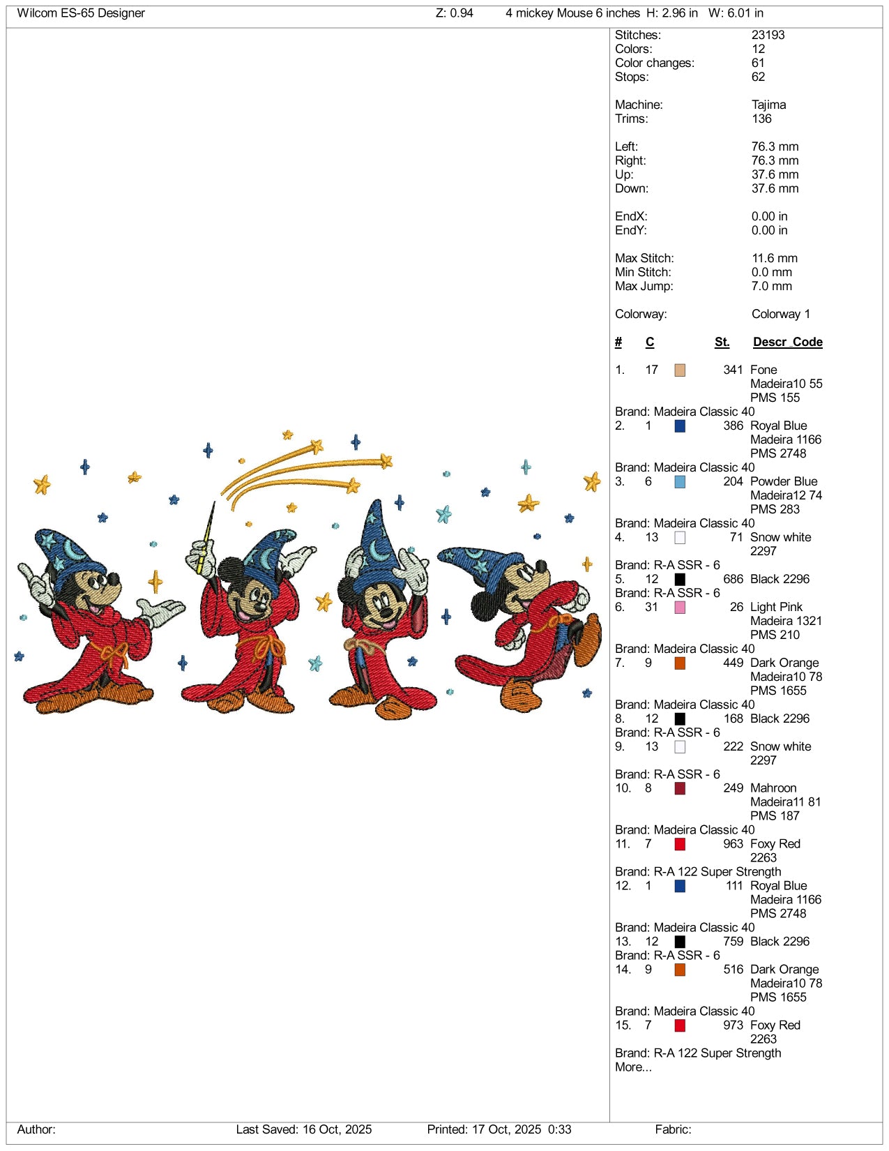 Magician Mickey Mouse Embroidery Design Files - 4 Size's