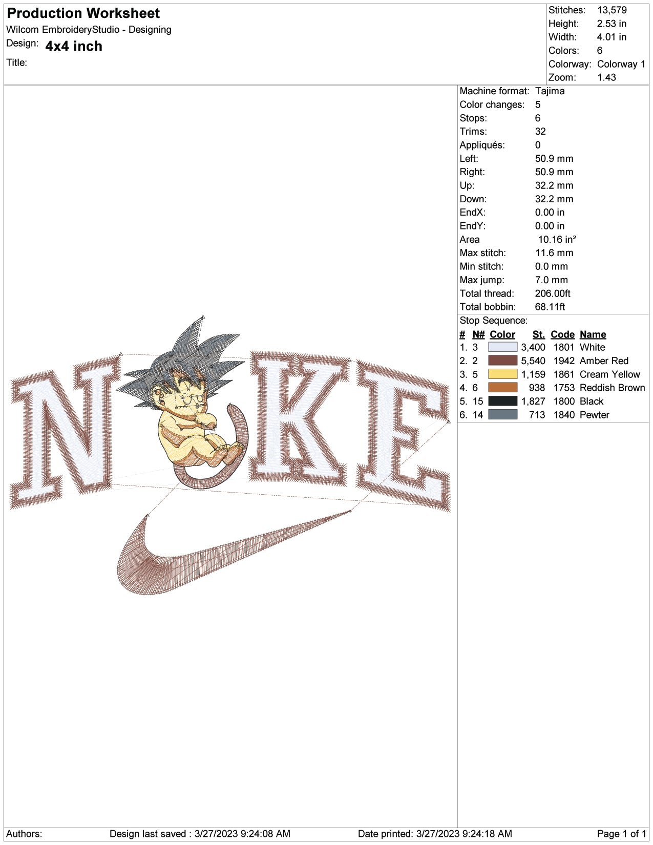 Nike Baby Gohan v2 Embroidery Design Files - 3 Size's