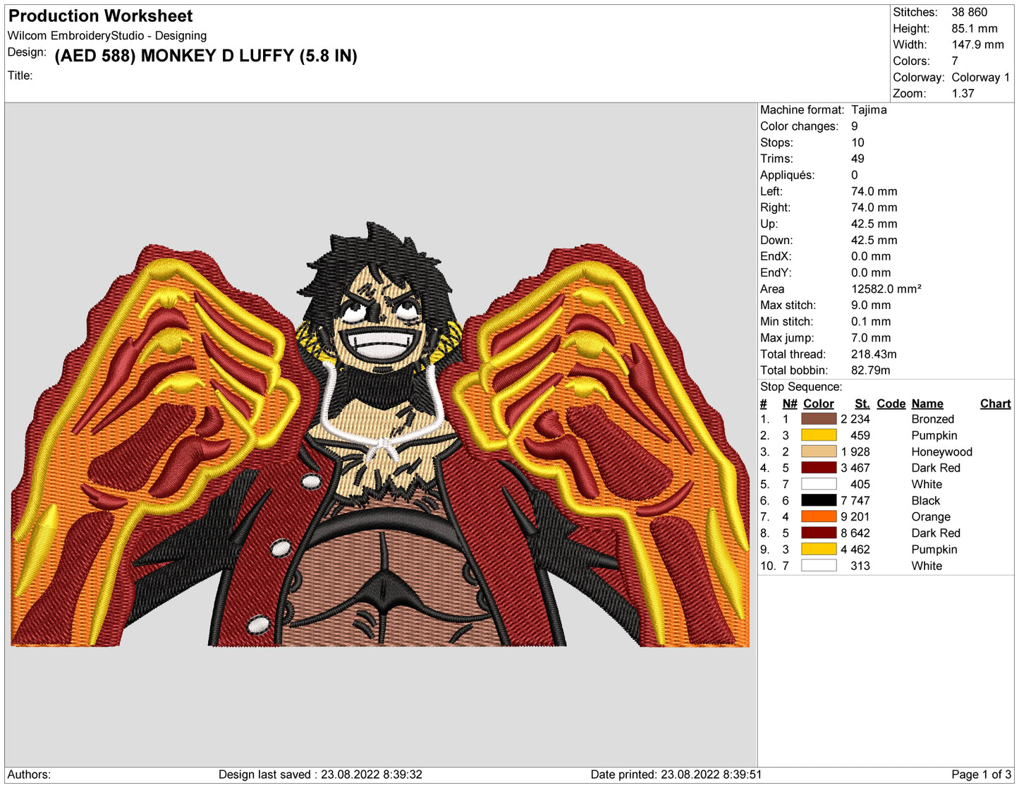 Monkey D Luffy v4 Embroidery Design Files - 4 Size's