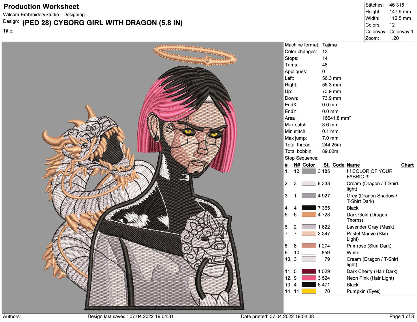 Cyborg Girl Embroidery Design Files - 4 Size's