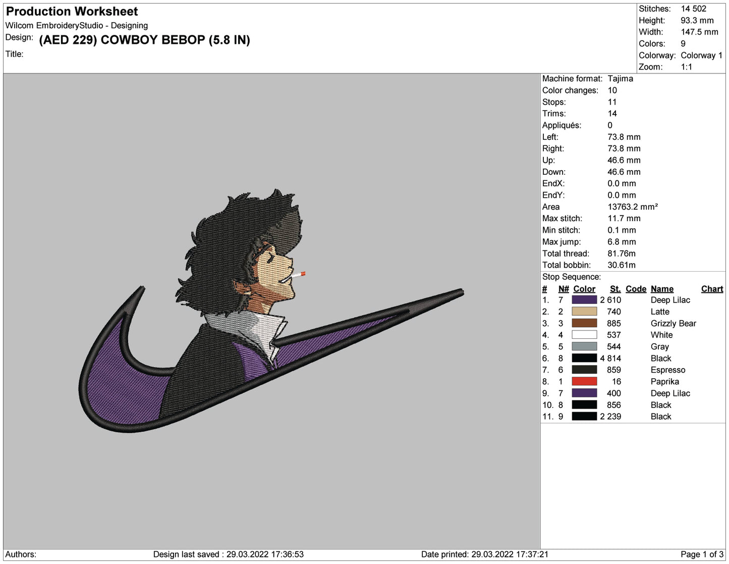 Cowboy Bebop Swoosh v2 Embroidery Design Files - 5 Size's