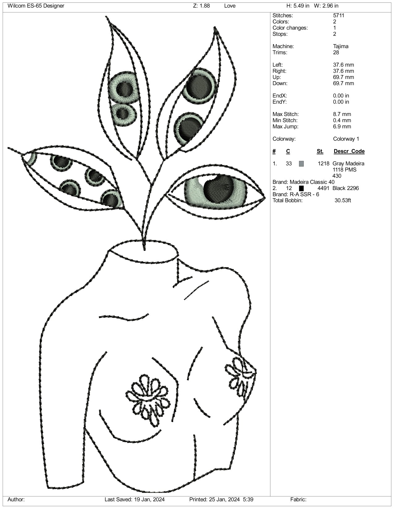 Archivos de diseño de bordado de niña de las flores desnuda - 3 tamaños