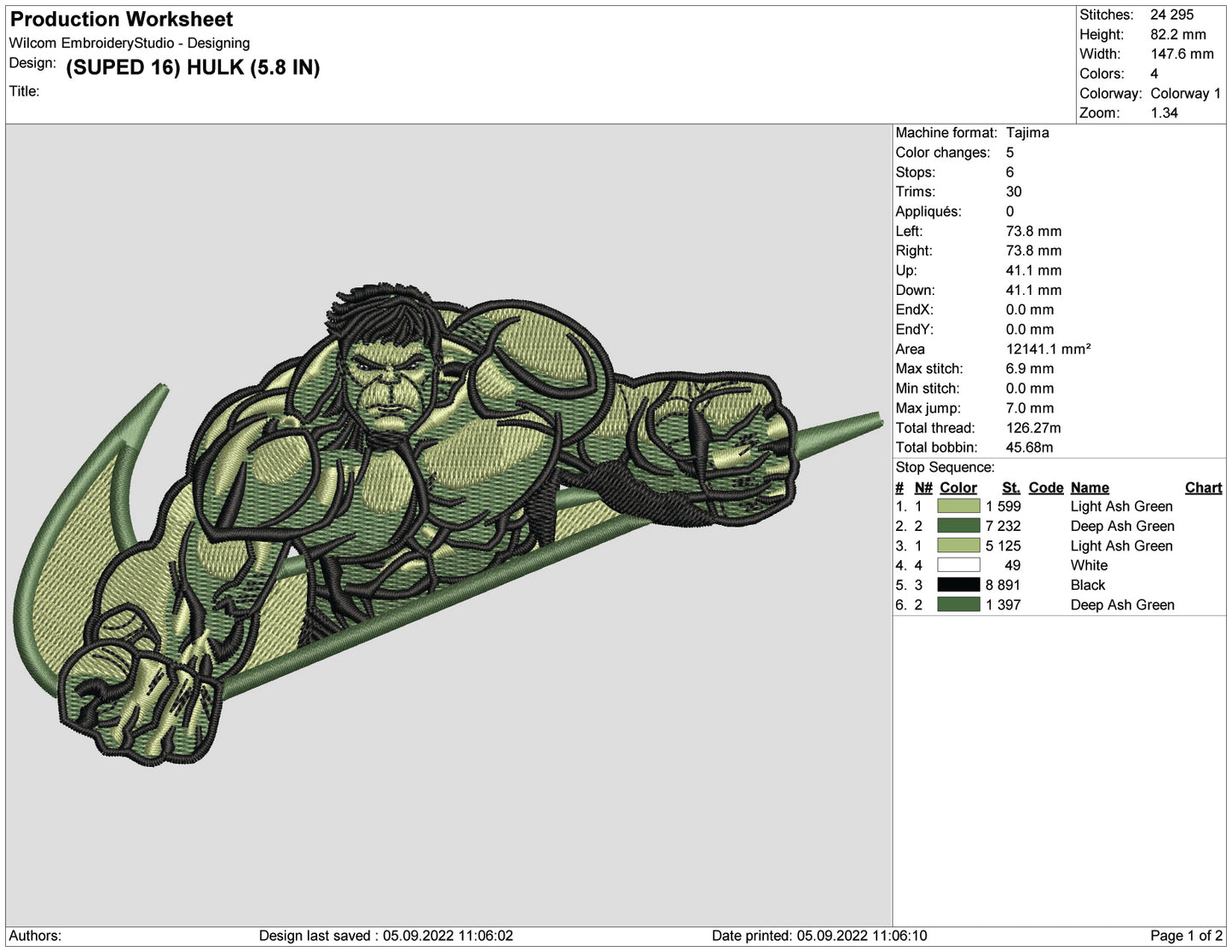 Hulk Swoosh Embroidery Design Files - 4 Size's