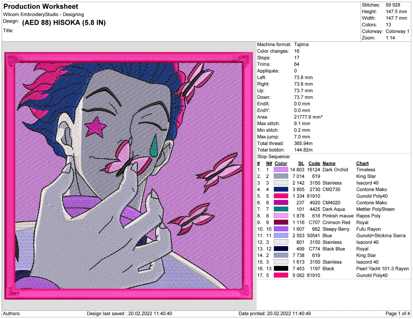 Hisoka Embroidery Design Files - 4 Size's