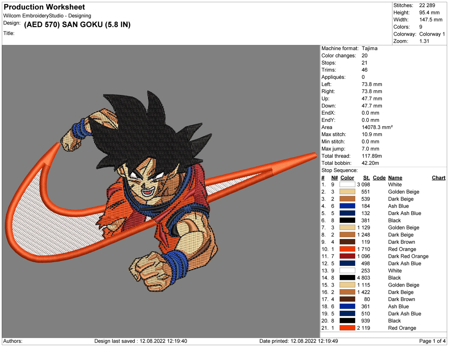 Son Goku Swoosh Embroidery Design Files - 4 Size's