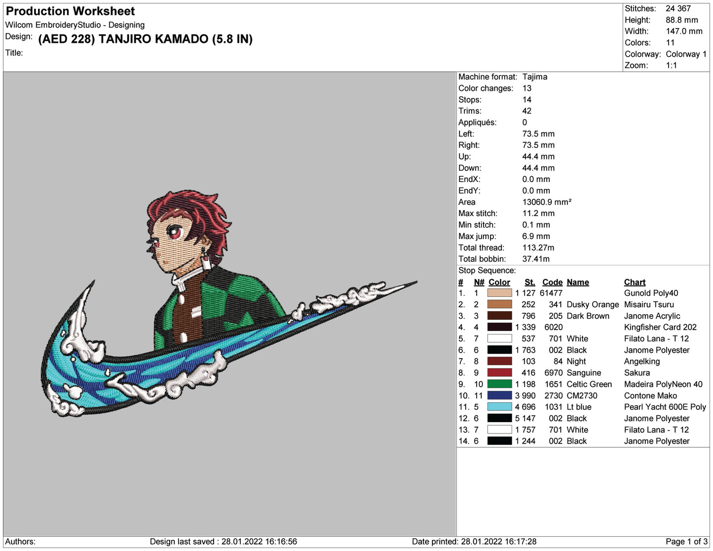Tanjiro Kamado Swoosh v5 Embroidery Design Files - 4 Size's