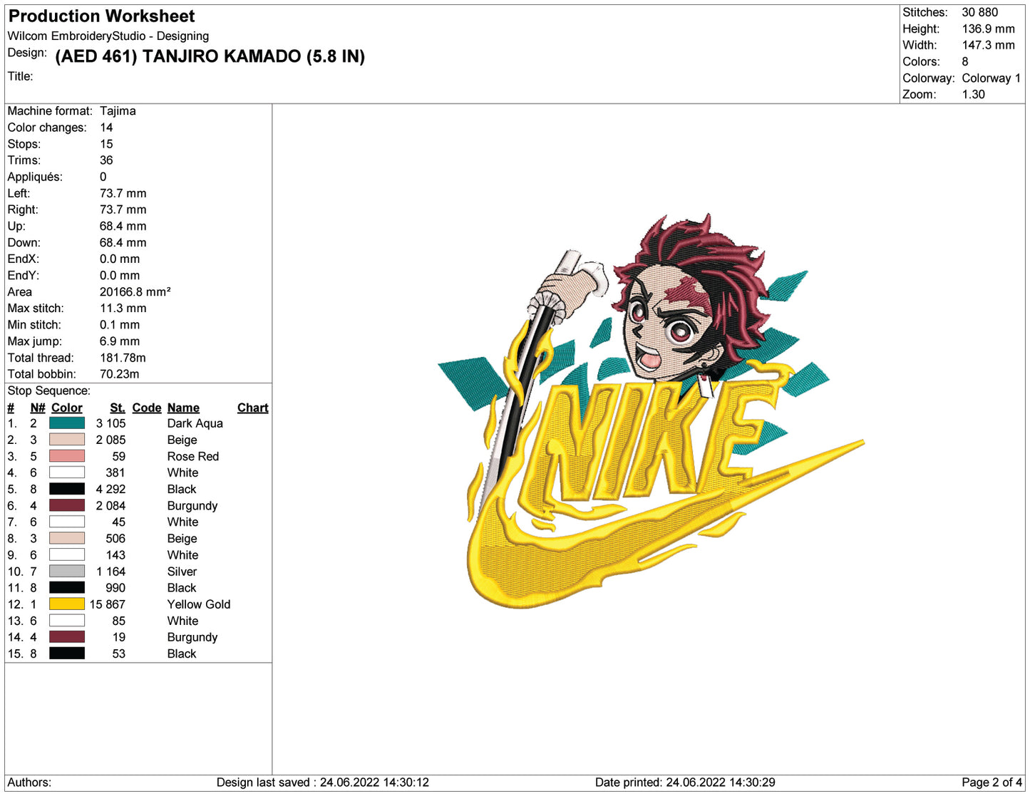 Tanjiro Kamado Swoosh v3 Embroidery Design Files - 4 Size's