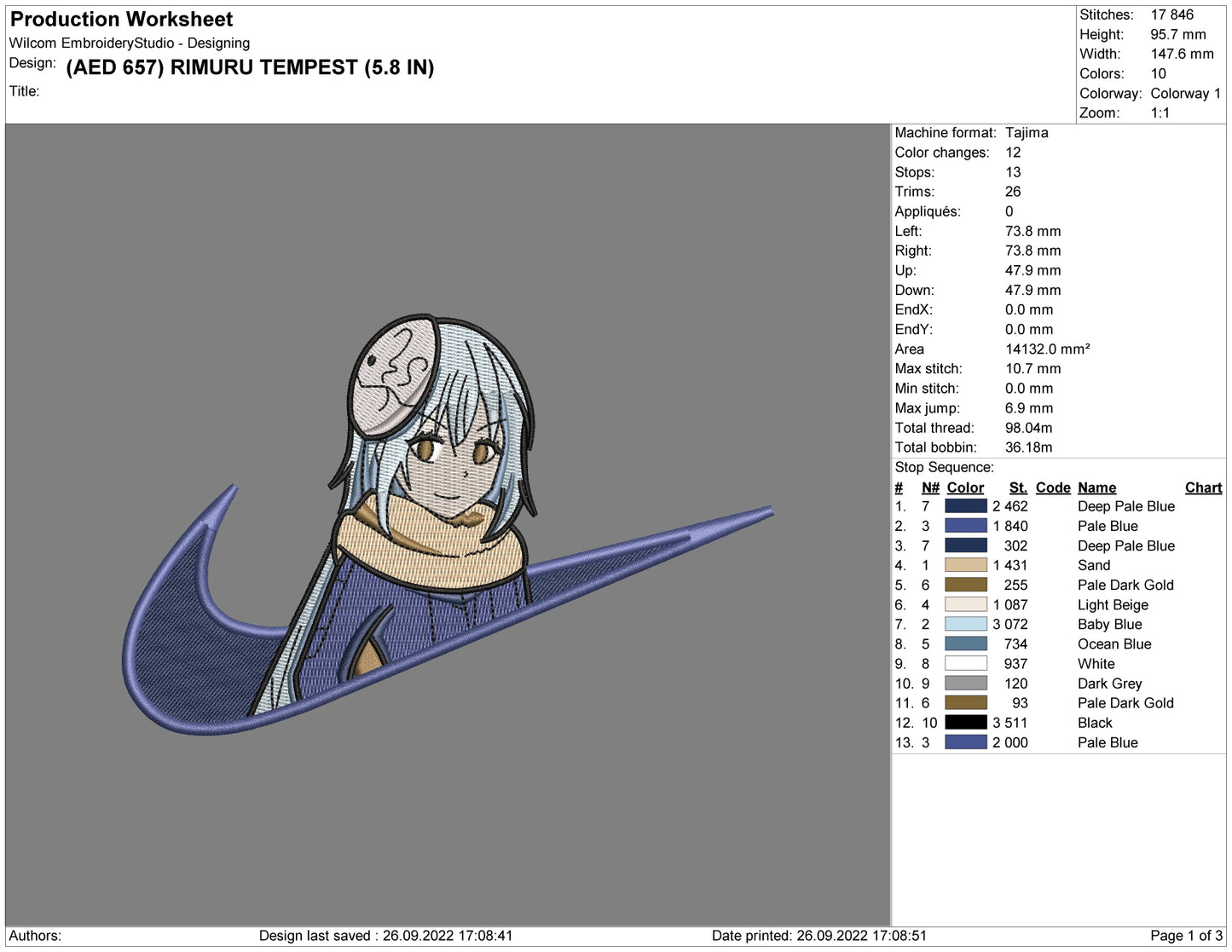 Rimuru Tempest Swoosh v2 Embroidery Design Files - 3 Sizes
