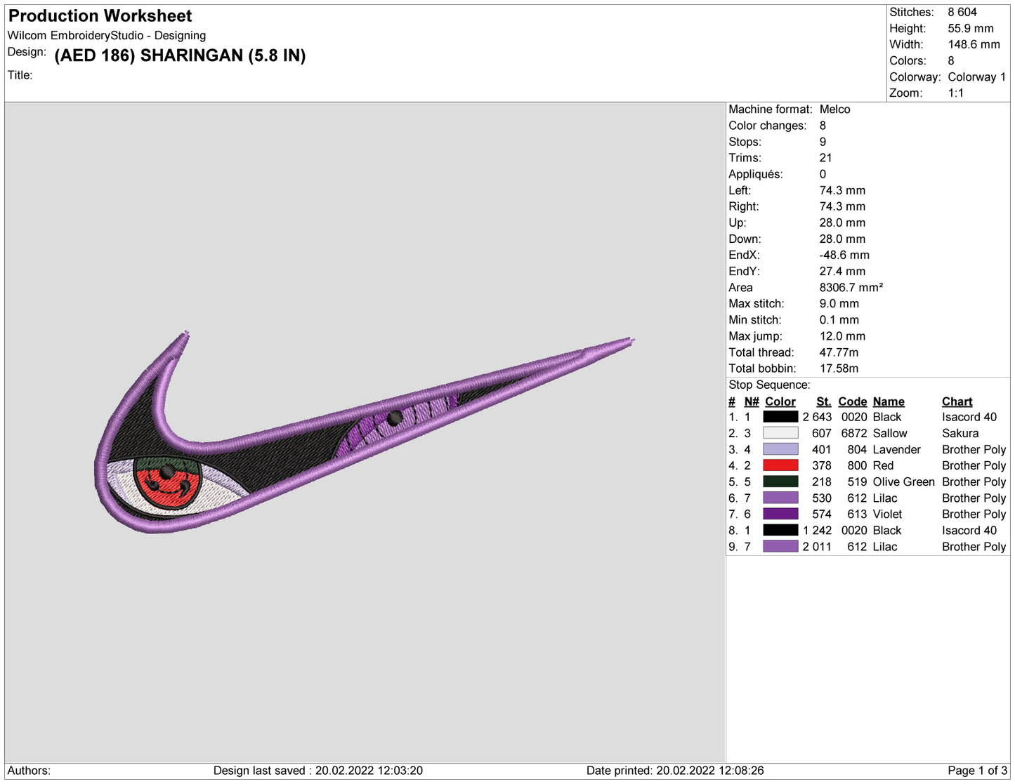 Sharingan Swoosh Embroidery Design Files - 4 Size's