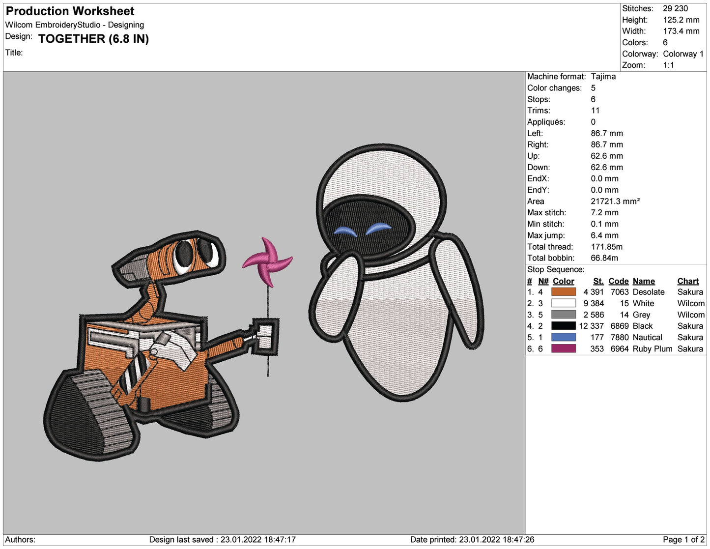 Wall-E & Eva Embroidery Design Files - 4 Size's