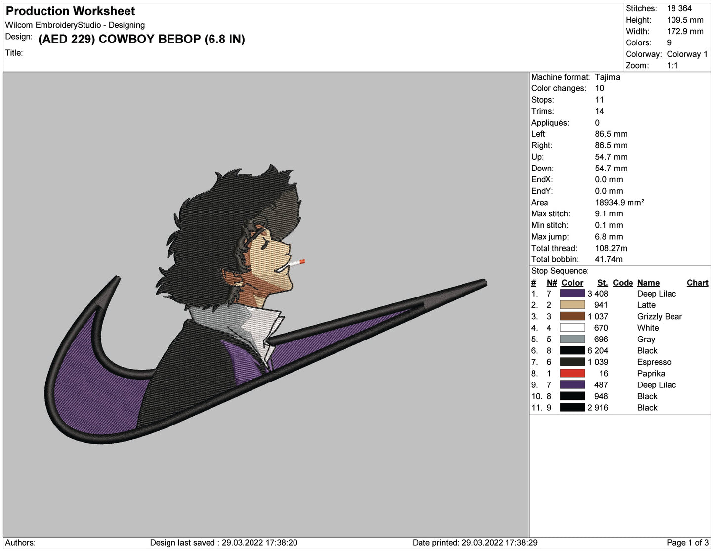 Cowboy Bebop Swoosh v2 Embroidery Design Files - 5 Size's