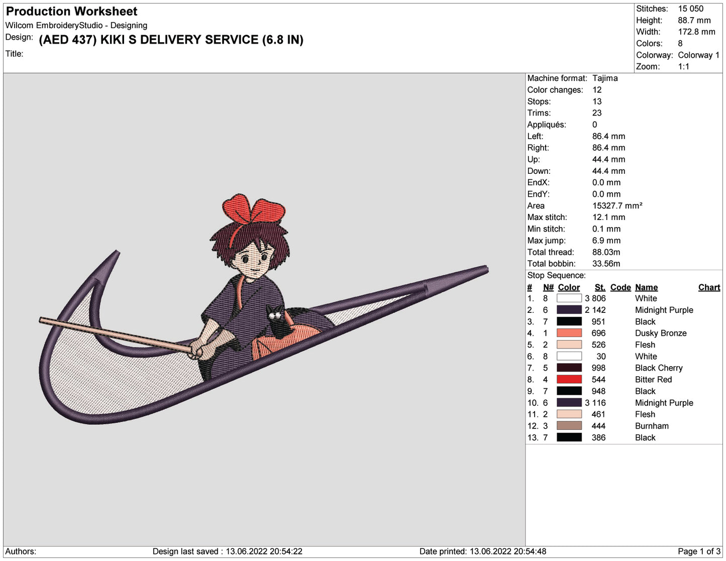 Kiki Swoosh Embroidery Design Files - 4 Size's