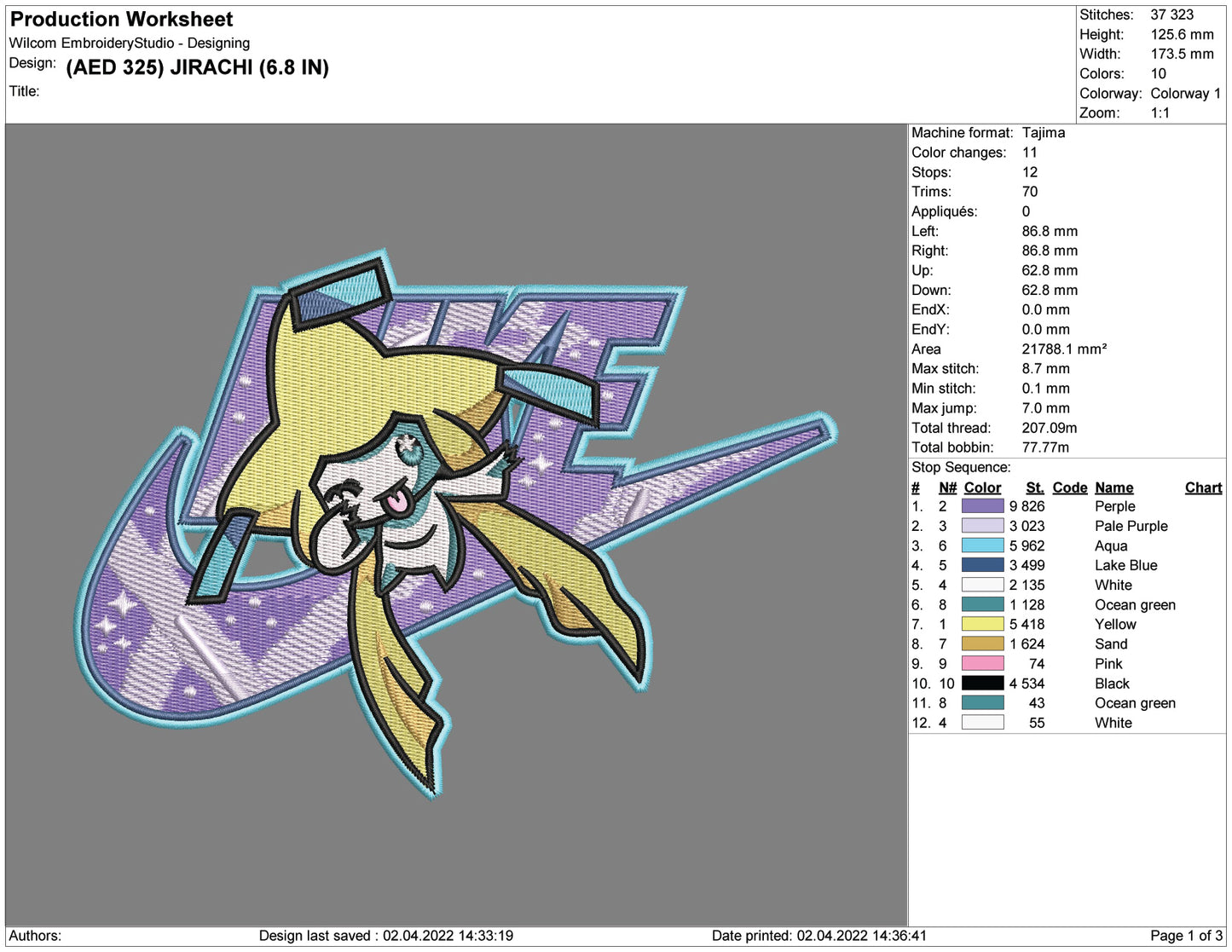 Jirachi Swoosh Embroidery Design Files - 4 Size's