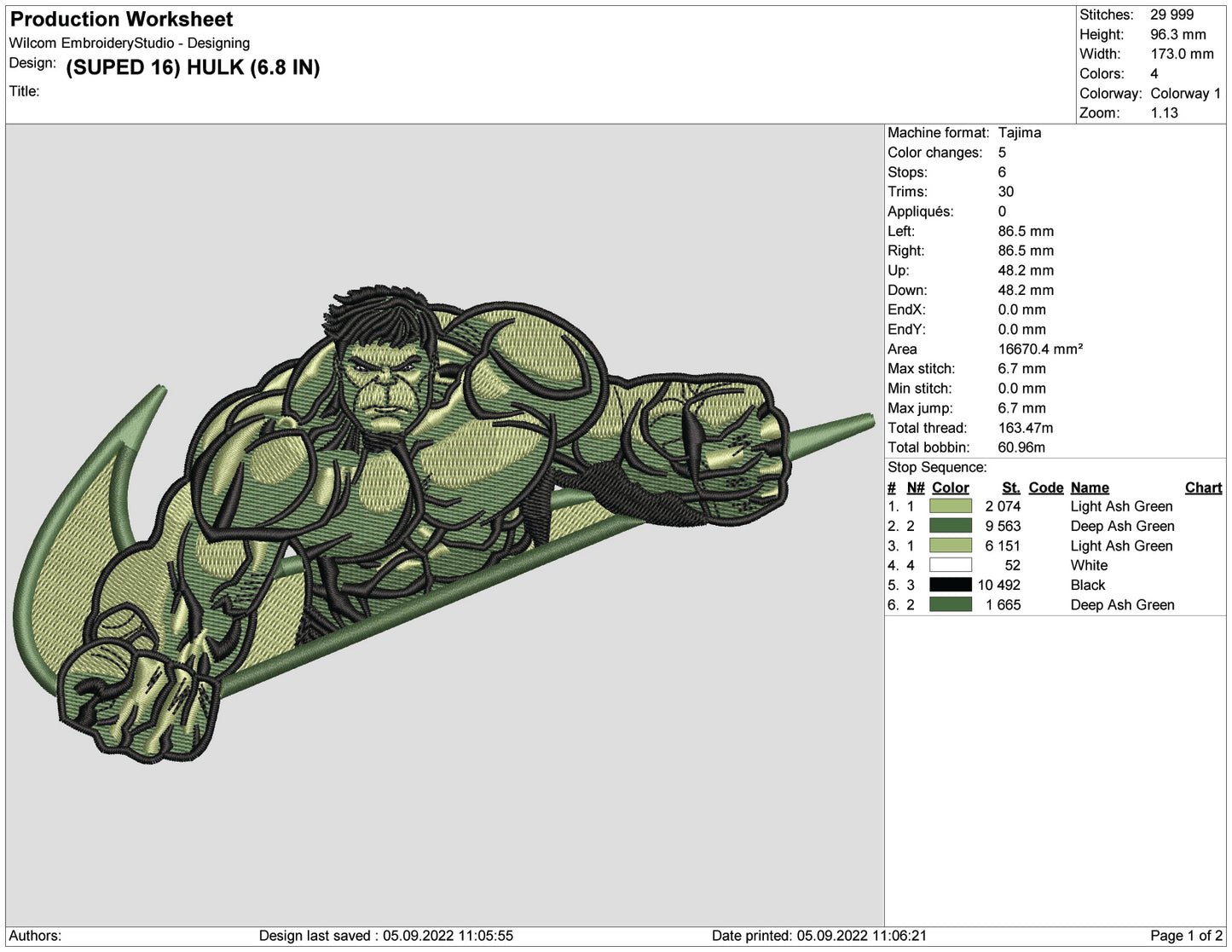Hulk Swoosh Embroidery Design Files - 4 Size's