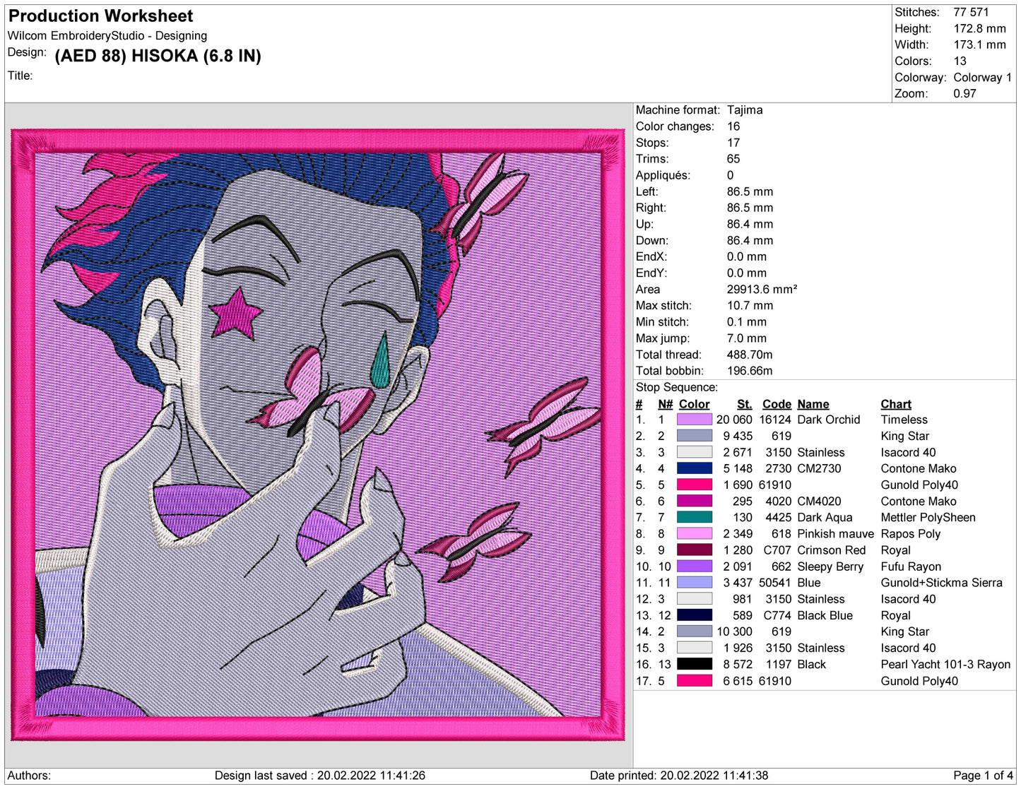 Hisoka Embroidery Design Files - 4 Size's