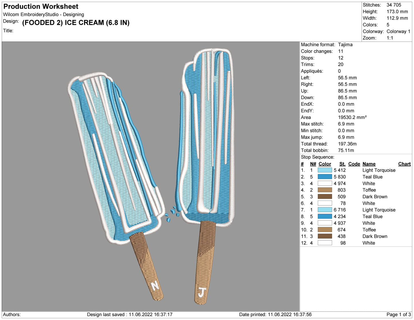 Ice Cream Embroidery Design Files - 4 Size's
