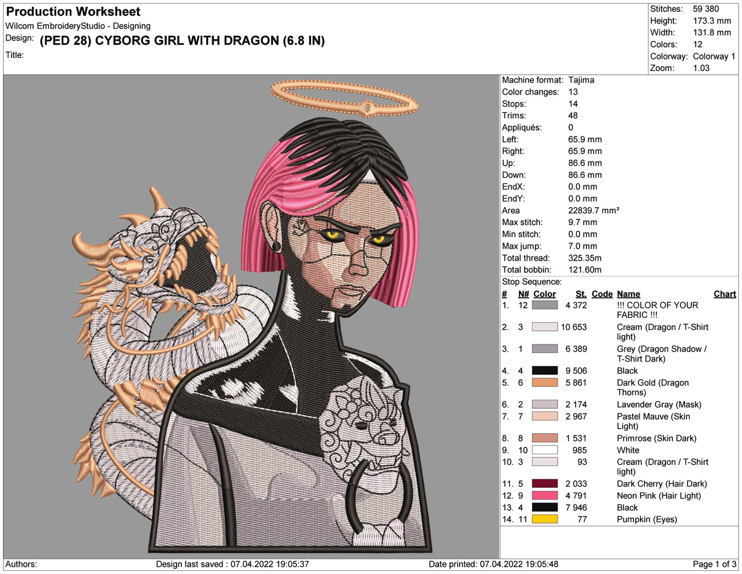 Cyborg Girl Embroidery Design Files - 4 Size's