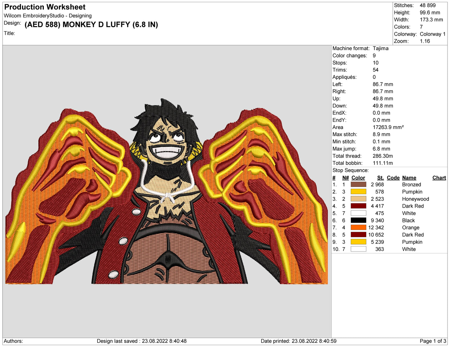 Monkey D Luffy v4 Embroidery Design Files - 4 Size's