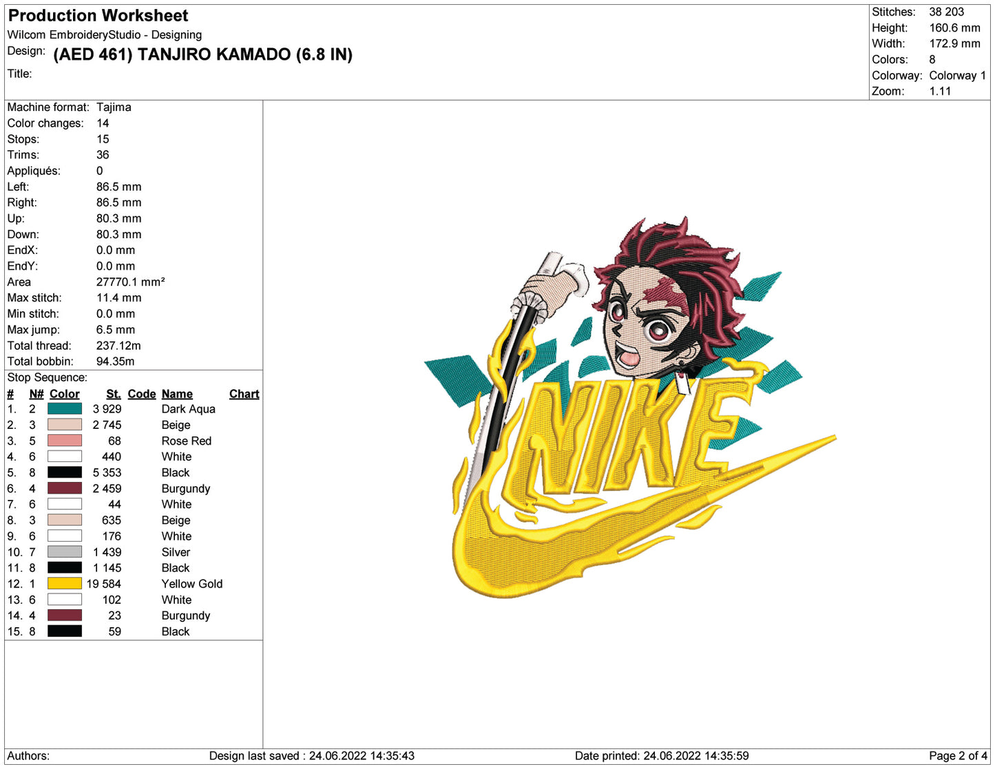 Tanjiro Kamado Swoosh v3 Embroidery Design Files - 4 Size's