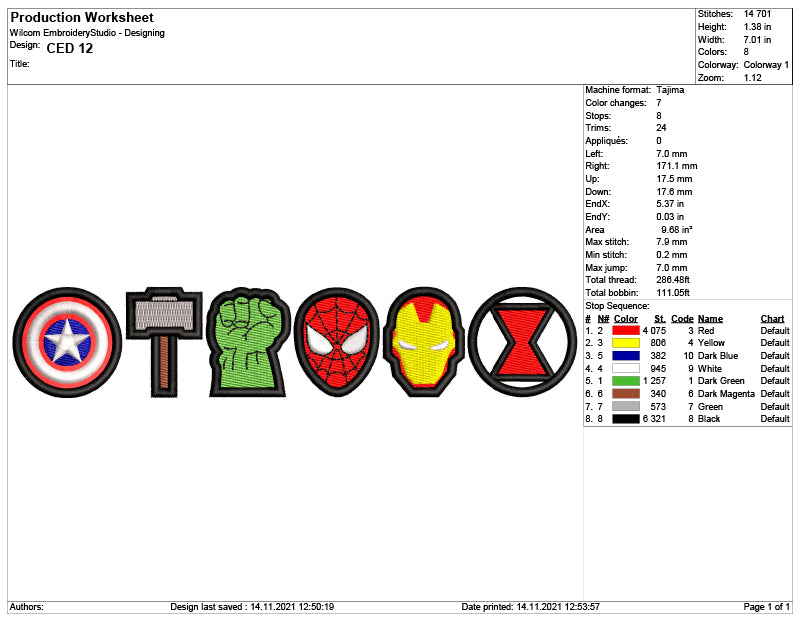 Marvel Superheros Logos Embroidery Design Files - 6 Size's